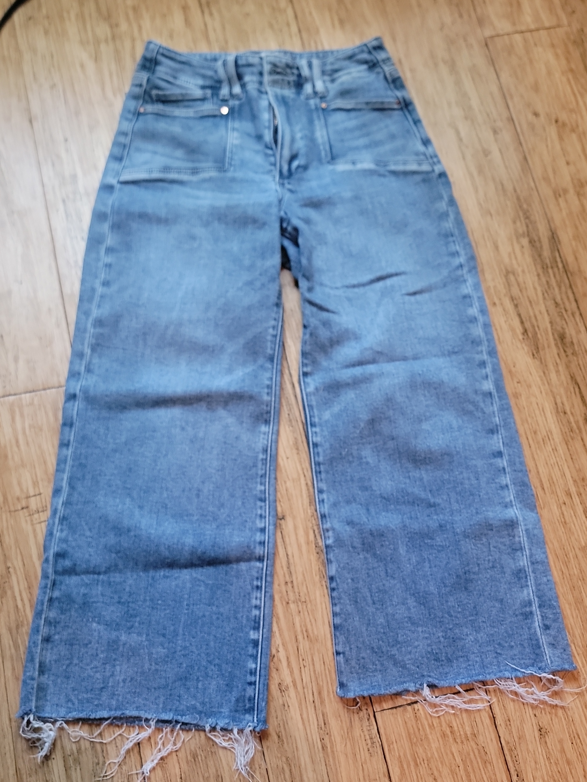 Paige Anessa High-Waist Wide Leg Raw Hem Jeans - Blue